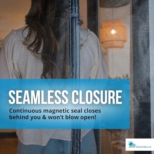 Fenestrelle Magnetic Screen Door for French & Sliding Door, Large Pet & Kids, Keep Bugs Out, Heavy Fiberglass Mesh, Self Closing Continuous Magnetic Seal (Fits Door Size 70"x80", White Trim)