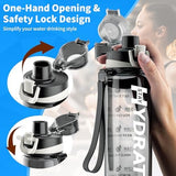 Water Bottle, 32 oz Motivational Water Bottles with Time Marker-Tritan & BPA Free, Sports Water Bottle with Time to Drink & Strap, Wide Mouth, Leakproof -Gift for Christmas Gym Fitness & Outdoor