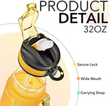 Hyeta 32 oz Water Bottles with Times to Drink and Straw, Motivational Water Bottle with Time Marker, Leakproof, Drinking Sports Water Bottle for Fitness, Gym and Outdoor