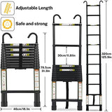 Telescopic Ladder, 10.5FT RIKADE Aluminum Telescoping Ladder with Non-Slip Feet and Stable Hook, Portable Extension Ladder for Household and Outdoor Working, 330lb Capacity Black