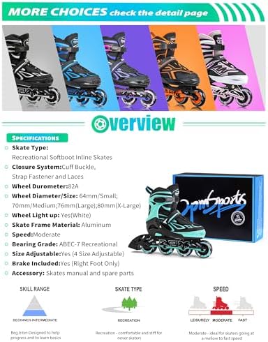 2PM SPORTS Vinal Girls Adjustable Flashing Inline Skates, All Wheels Light Up, Fun Illuminating Skates for Kids Men Adult Women and Boys