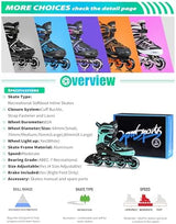 2PM SPORTS Vinal Girls Adjustable Flashing Inline Skates, All Wheels Light Up, Fun Illuminating Skates for Kids Men Adult Women and Boys