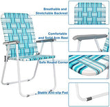 VINGLI Patio Lawn Webbed Folding Chairs Set of 2, Outdoor Beach Chair Portable Dining Chair for Outdoor Yard, Garden (White & Blue, Classic)