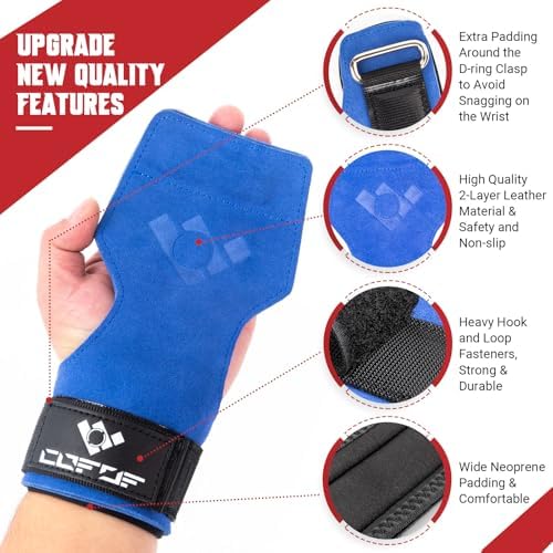 Weight Lifting Wrist Strap, Double Layer Leather Wrist Strap for Deadlift and Powerlifting, Adjustable Neoprene Padded Gym Workout Lifting Hooks (Pair)