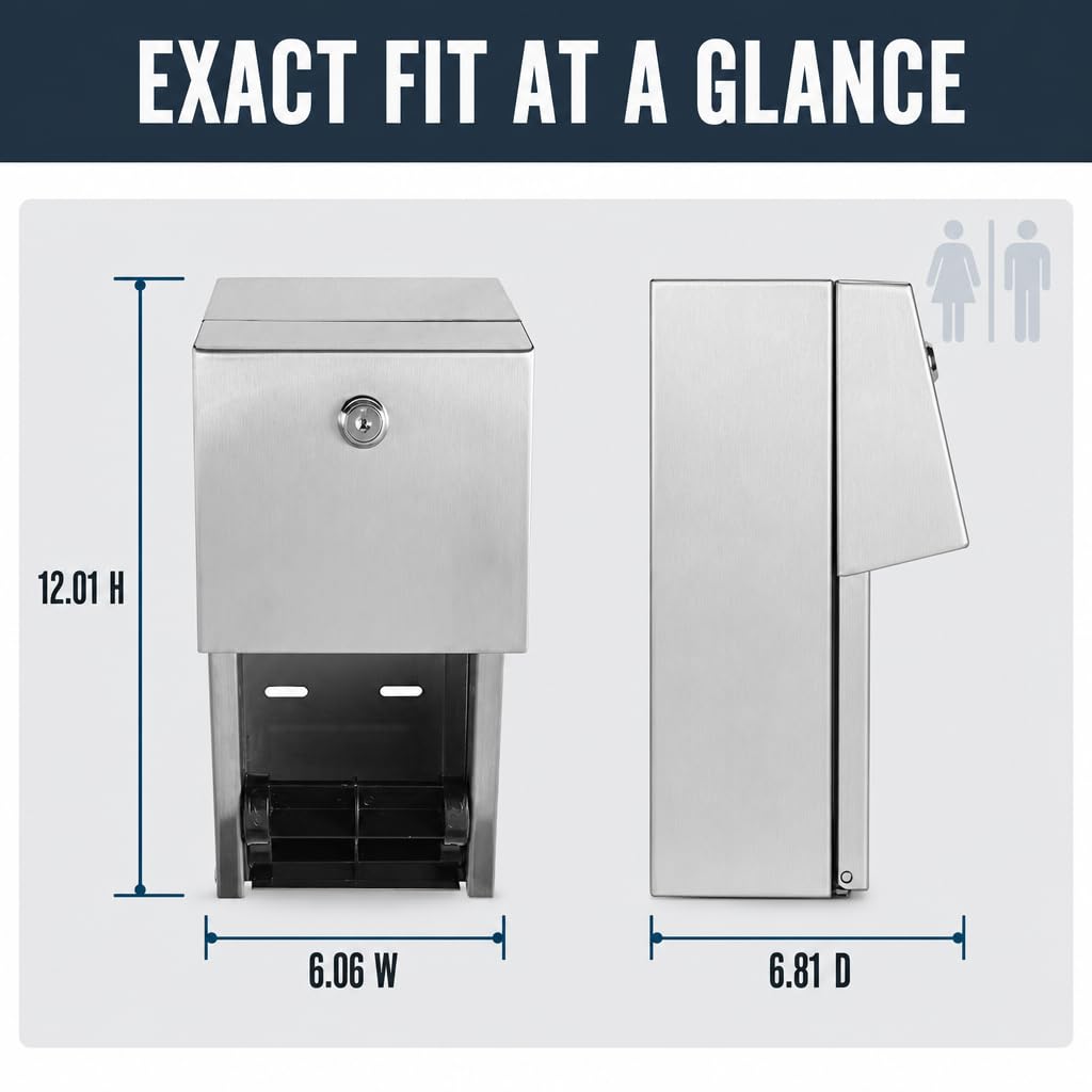 Stylever Commercial Toilet Paper Dispenser - 304 Stainless Steel Double Roll Holder - Heavy Duty Lockable Wall Mount Tissue Dispenser for Restroom - Metal Bathroom Fixtures