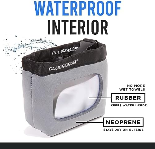 Golf Club and Golf Ball Cleaning Bag, Waterproof Clean Face Technology Liner, Detachable Clip, Machine Washable, Cleans Club Grooves, Dry Exterior (Neoprene or Microfiber Option Available)