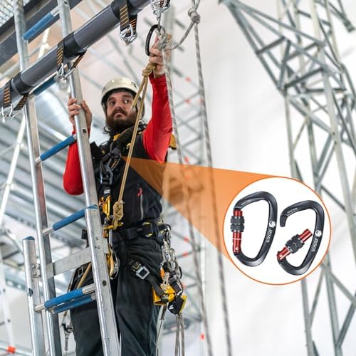 25KN Locking Climbing Carabiner Clips, UlAA Certified Rockclimbing Carabiner,Heavy Duty Carabiners Equipment,Large SizeCarabiner for Climbing, Rappelling,Hunting and Rescue