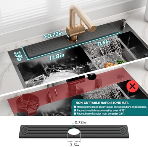 Diatomite Kitchen Sink Faucet Splash Guard – 24 Inch DryingNeat Stone Sink Tray, Mordern Faucet Handle Drip Catcher Stone, Absorbent Mat for Kitchen Counter [Dark Grey, 23.6"x 3.9"]