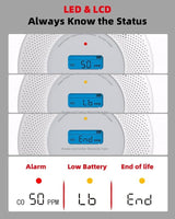 KIMROG 10-Year Sealed Battery 2-in-1 Smoke & Carbon Monoxide Detector Alarm | Home/Garage Combo CO & Smoke Alarm Detector with Backlit LCD Display & V-0 Flame-Retardant Housing(2-Pack)