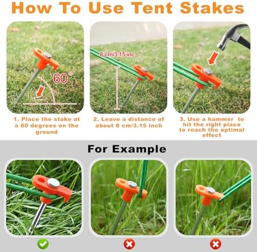 CHERAINTI Tent Stakes, 22 Pcs Heavy Duty Metal Stakes for Ground with Storage Bag, 9.84 Inch Galvanized Non-Rust Camping Tent Pegs Ground Spikes for Camping Tarp Garden Hiking, Orange