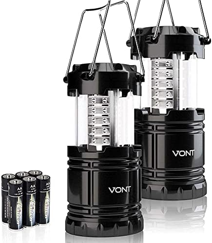 Vont LED Camping Lantern, LED Lanterns, Suitable Survival Kits for Hurricane, Emergency Light for Storm, Outages, Outdoor Portable Lanterns, Black, Collapsible, (Batteries Included)