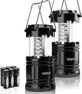 Vont LED Camping Lantern, LED Lanterns, Suitable Survival Kits for Hurricane, Emergency Light for Storm, Outages, Outdoor Portable Lanterns, Black, Collapsible, (Batteries Included)