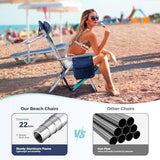 LET'S CAMP Backpack Beach Chair Set of 2, 4-Position Classic Lay Flat, Pillow and Padded Shoulder Straps, Storage Pouch and Towel Bar, Support 250LBS, Wave