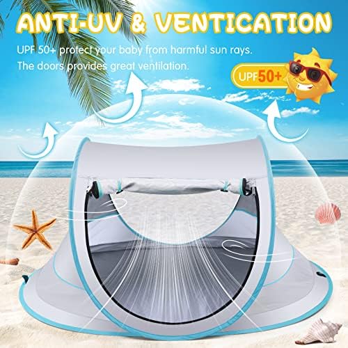 Baby Beach Tent,Large Pop Up Beach Tent Sun Shade for Beach,Portable Baby Travel Tent with Mosquito Net,Indoor Baby Play Tent,UPF 50+ UV Protection Sun Shelters for Infants