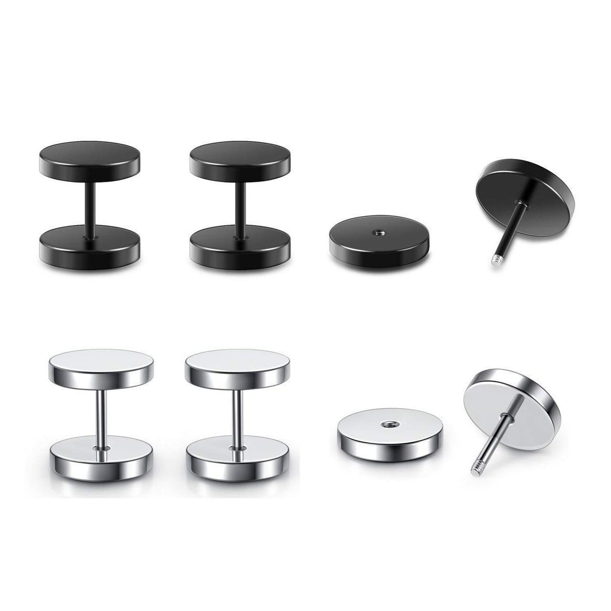 JOVIVI 8 Pairs 18G/16G Wood Faux Gauges Earrings For Men Women Punk Stainless Steel Turquoise Barbell Stud Earrings Fake Flesh Ear Tunnels Expander Plugs 00G Gauge Look