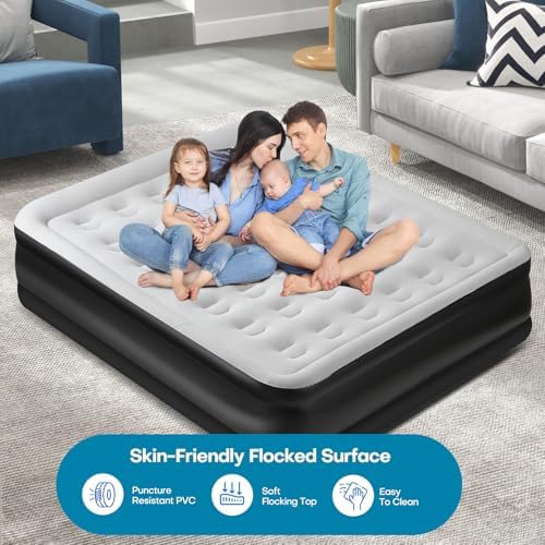 Panana Queen Air Mattress with Built in Electric Pump, Height 18.5" Comfort Blow up Inflatable Guest Air Bed Airbed with Flocked Top, Storage Bag for Family, Home, Camping
