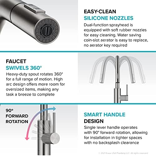 Kraus Oletto Spot Free Stainless Steel Dual Function Kitchen Faucets with Pull Down Sprayer, KPF-2620SFS