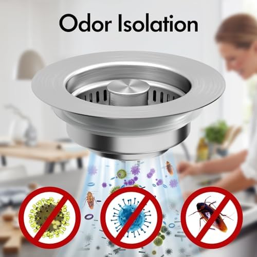 3 in 1 Kitchen Sink Drain Strainer & Sink Stopper, 304 Stainless Steel Pop Up Sink Drain Stopper with Anti-Clogging Basket for US Standard (Silver - 2 Pack)