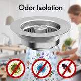 3 in 1 Kitchen Sink Drain Strainer & Sink Stopper, 304 Stainless Steel Pop Up Sink Drain Stopper with Anti-Clogging Basket for US Standard (Silver - 2 Pack)