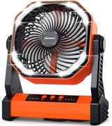 Battery Operated Camping Fan, 20000mAh Rechargeable Portable Fan, 4 Speed Outdoor Fan with LED Light and Hook for Tent Car Travel Jobsite Fishing Outdoor Hurricane Power Outage