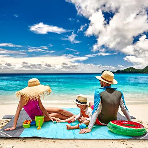 covacure Extra Large Beach Blanket Sandproof Waterproof - 108"x85" for 7-8 Adults, Oversized Portable Beach Mat with Zipper Pockets, Lightweight Durable Outdoor Accessories for Camping, Travel, Hiking