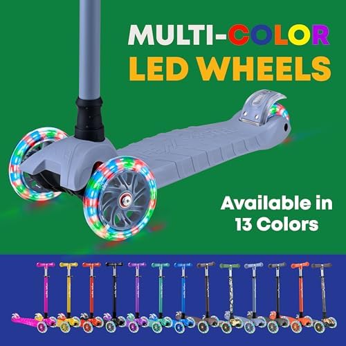 Kids Scooter – Children and Toddler 3 Wheel Kick Scooter – LED Wheel Lights Illuminate When Rolling– Adjustable Handlebar – Indoor and Outdoor