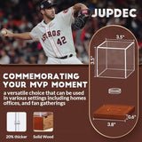 JupDec Baseball Display Case, Clear Cube Baseball Holder with Wooden Base, Autograph Baseball Stand Box for Single Ball, Acacia Wood, Brown, 2 Pack