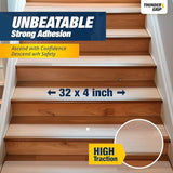 32"x4" Clear Non-Slip Stair Treads for Wooden Steps (18-Pack) - Self Adhesive Strips - Transparent Indoor