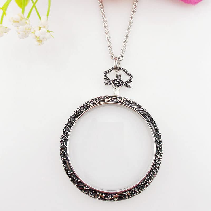 YYHSND 10X Magnifying Glass Necklace Magnifier Necklace Pendant Optical Magnifier with Chain Necklace for Library, Reading, Zooming and Jewelry (Color : Silver)