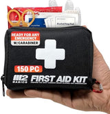 M2 BASICS All-Purpose 150 Piece First Aid Kit | Car, Travel, Home, Hiking, Camping, Survival | Small Emergency Kit, Medical Kit