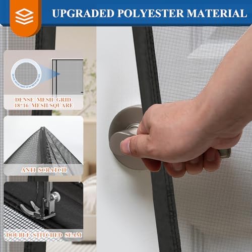 MAGZO Magnetic Screen Door Mesh 36'' x 80'', 2025 Model, Reversible Left Right Offset Opening, Polyester Material Scratch-Proof, Cat Friendly, Curtain for Sliding/Patio Doors with Strong Magnets, Grey