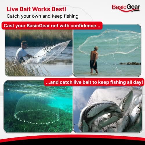 Cast Net | 3ft-12ft Radius, 3/8 or 1/4 inch Mesh for Freshwater and Saltwater Bait Fish| Professional Grade and Upgraded Material | Throw Style