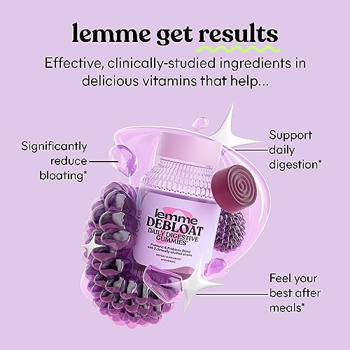 Lemme Debloat - Digestive & Gut Health Gummies with 2 Clinically Studied Probiotics & Prebiotic, 3 Billion CFUs - Vegan, Gluten Free, Non GMO, BlackBerry Flavor (60 Count)