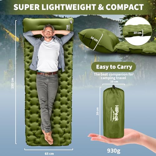 HiiPeak Sleeping Pad for Camping- Ultralight Inflatable Sleeping Mat with Built-in Foot Pump & Pillow, Upgraded Compact Camping Air Mattress for Tent, Backpacking, Hiking