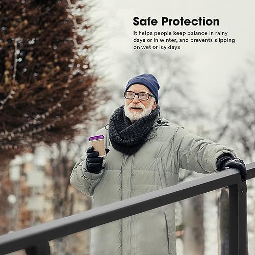 VIVOSUN Outdoor Handrail, 5 Step Stair Handrai, 69" x 36" Fits 1 to 5 Steps, Wrought Mattle Iron Handrail for Concrete Steps, Porch Steps, One-Step Assembly, Black