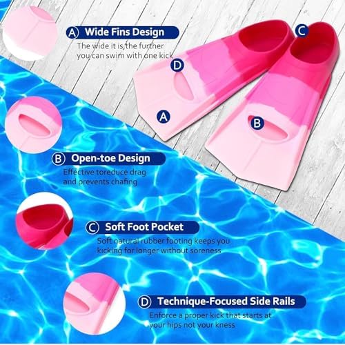 Kids Swim Fins,Short Kids Fins Youth Swimming Flippers for Lap Swimming Training for Children Girls Boys Beginners