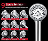 GRICH 2.5GPM Shower Head with Handheld Spray Combo: 2 in 1 Rainfall Shower Heads high pressure & Handheld Shower Head, 9 Spray Modes/Settings Detachable Shower Head with 60 Inch Hose