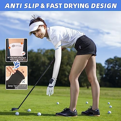 BHYTAKI UV Sun Protection Arm Sleeves, UPF 50 Sports Cooling Arm Compression Sleeves for Men Women Teenager