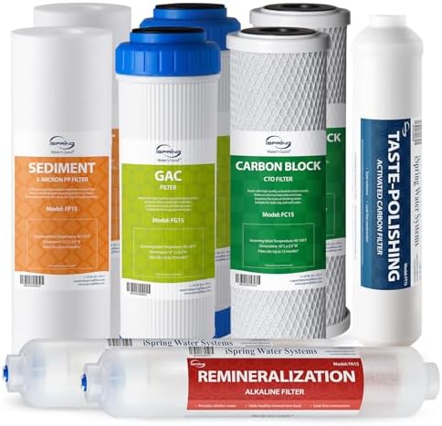 iSpring F9K NSF Certified 1-Year Reverse Osmosis Water Filter Replacement Pack, Alkaline Remineralization Filters for 6-Stage RO Systems, Without RO Membrane