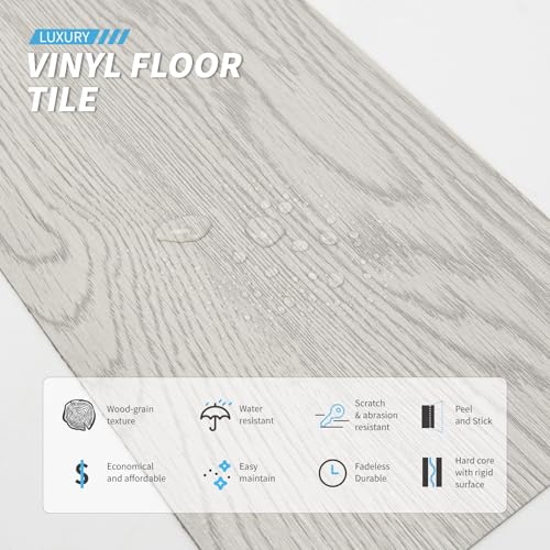 Art3d 36-Pack Peel and Stick Luxury Vinyl Flooring Tiles, 54 Sq. Ft Self Adhesive Wood Plank for Kitchen, Bedroom, Bathroom, Grey Ash