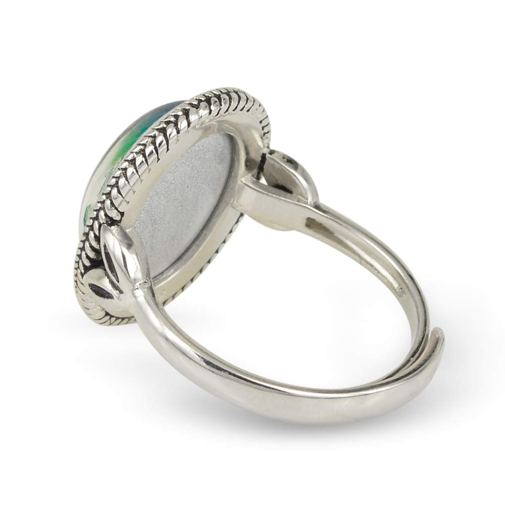 FUN JEWELS Antique Silver Plated Color Change Mood Ring Size Adjustable