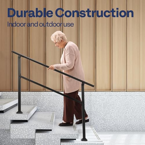 VIVOHOME 2-Pack 4 Step Hand Rails for Outdoor Steps, Wrought Iron Railing, Black Oval Exterior Hand Railing for Porch, Deck, or Indoor Stairs, Railing Kit