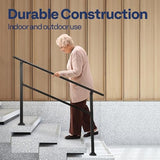 VIVOHOME 2-Pack 4 Step Hand Rails for Outdoor Steps, Wrought Iron Railing, Black Oval Exterior Hand Railing for Porch, Deck, or Indoor Stairs, Railing Kit