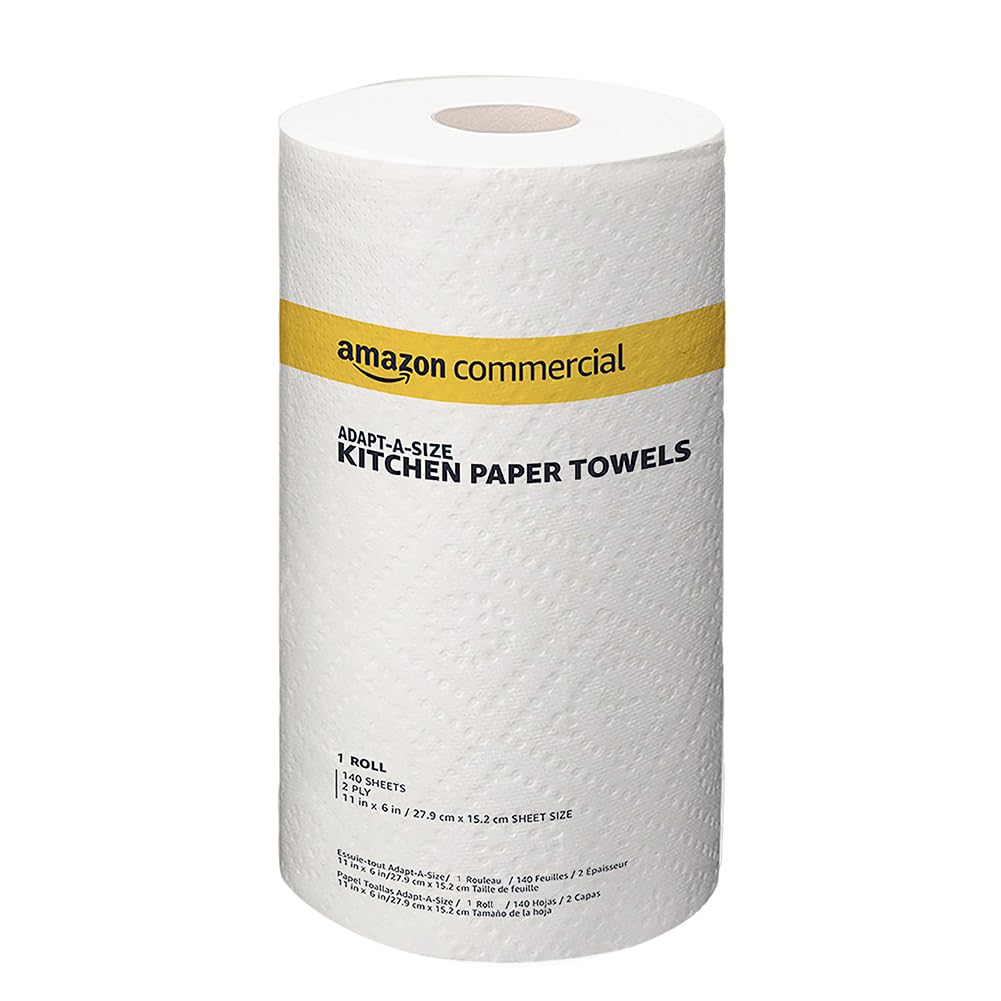 AmazonCommercial 2-Ply White Adapt-a-Size Kitchen Paper Towels (SOFI-054) | Bulk | Adapt-a-size | Individually Wrapped | FSC Certified |140 Towels per Roll (12 Rolls)(11 x 6 Sheet)