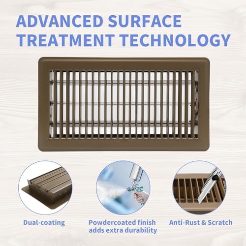 6x12 Inch Floor Register - Heavy Duty Steel Walkable Floor Vents - Easy Adjust Air Supply Lever - Vent Covers for Home (Brown)