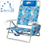 Reclining Beach Chair Backpack 5-Position Lay Flat Lounge Chair for Adults Heavy Duty Portable Folding Lightweight with Cooler Bag Camping Chair for Sand Outdoor