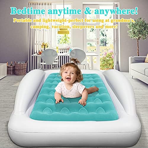 Fahuac Inflatable Kids Travel Bed Toddler Air Mattress Set,Portable Blow Up Mattress Sleeping Bed Cot with Bed Rails and Electric Pump Ideal for Road Trip