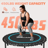 BCAN 450/550 LBS Foldable Mini Trampoline, 40"/48" Adult Fitness Trampoline with Bungees, U Shape Adjustable Foam Handle, Stable & Quiet Exercise Rebounder,Indoor/Outdoor Workout