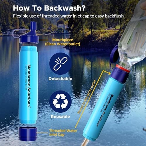 Membrane Solutions Straw Water Filter, Survival Filtration Portable Gear, Emergency Preparedness, Supply for Drinking Hiking Camping Travel Hunting Fishing Team Family Outing
