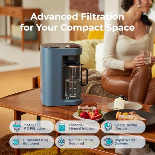 Bluevua RO100ROPOT-Lite(UV) Countertop Reverse Osmosis Water Filter System, 7-Stage Purification with UV and Remineralization, 3:1 Pure to Drain, Portable Water Purifier (Blue)